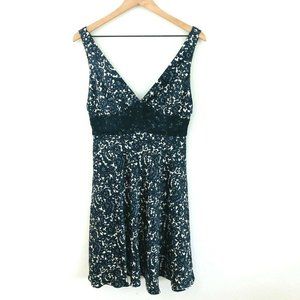 MILLY Navy Blue Silk Floral V-Neck Dress 6